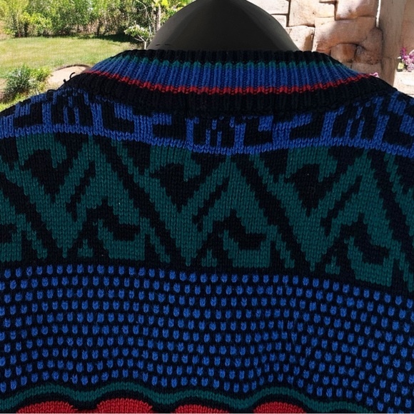 Vintage Multi-Colored Acrylic Crew Neck Geometric Sweater by Lightening Bolt - Picture 7 of 10